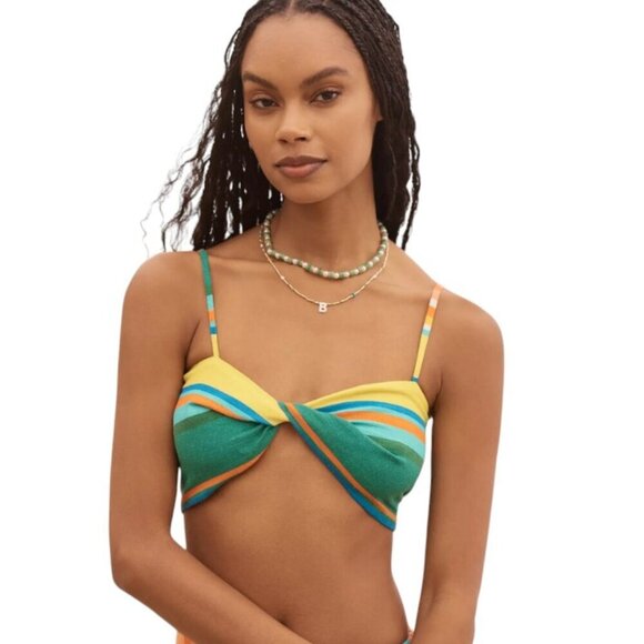 Anthropologie Linen Blend Twist Front Crop Top Size Small Striped NWT - Picture 2 of 6